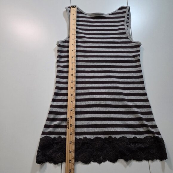EDC by Esprit Top Women XL Gray Brown Sleeveless Lace Trim Stripe V Neck Y2K VTG - Picture 6 of 13